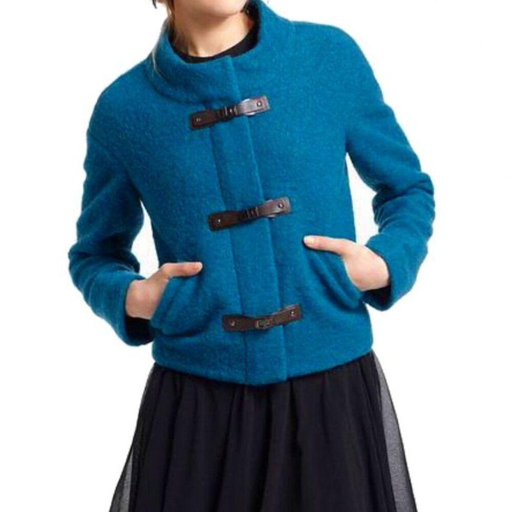 NWOT Anthropologie Leifsdottir Teal Wool Blend Cropped Jacket, Size 6